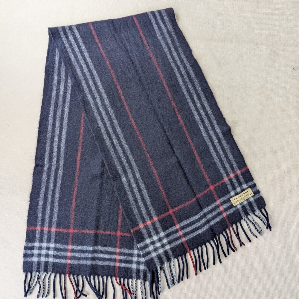 Burberry Navy Blue Check Unisex Scarf | 50% Cashmere 50% Wool | Made in Scotland